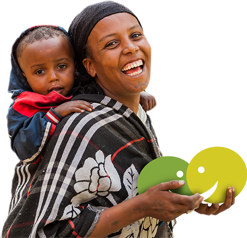 Happy African lady with child